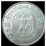 1934-D Germany Silver 5 Mark KM 83
