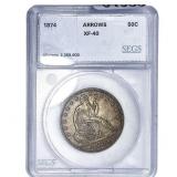 1874 Seated Liberty Half Dollar SEGS XF40 Arrows