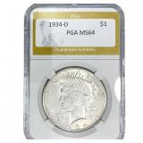 1934-D Silver Peace Dollar PGA MS64