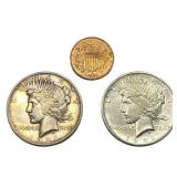 [3 Coins] 1864-1921 2C, Peace $1s