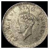 1944 British-India Silver Half Rupee