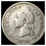 1956 Dominican Republic Silver 10 Centavos KM 19