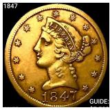 1847 $5 Gold Half Eagle CHOICE AU