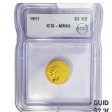 1911 $2.50 Gold Quarter Eagle ICG MS62