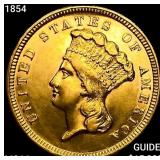 1854 $3 Gold Piece CHOICE BU