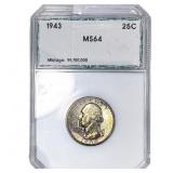 1943 Washington Silver Quarter PCI MS64