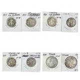 [8 Coins] 1917-1947 Standing Lib. 25C & Walking Li