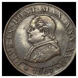 1867R[YR 22] Papal States Copper 1/2 Soldo KM 1371