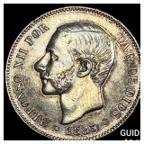 1885 Spain Silver 5 Pesetas Toned