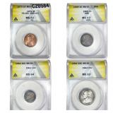 [4 Coins] 1909-1972 U.S. Coin Lot 1C-25C ANACS MS6