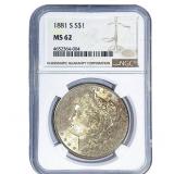 1881-S Morgan Silver Dollar NGC MS62