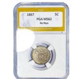 1867 Shield Nickel PGA MS62 No Rays