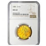 1881 $10 Gold Eagle NGC MS62