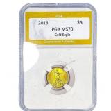 2013 Gold $5 American Eagle 1/10oz PGA MS70
