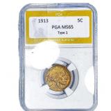 1913 Buffalo Nickel PGA MS65 Type 1