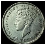 1943 Malaya Silver 10 Cents