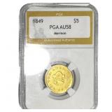 1849 Gold $5 Mormon Coin PGA AU58