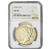 1934-S Silver Peace Dollar NGC AU58