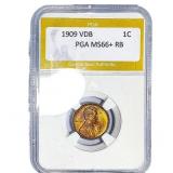 1909 VDB Wheat Cent PGA MS66+ RB