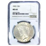 1923 Silver Peace Dollar NGC MS64