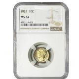 1929 Mercury Silver Dime NGC MS67
