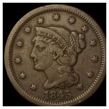 1845 Braided Hair Large Cent ABOUT UNCIRCULATED