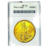 1914-S $20 Gold Double Eagle ANACS MS64