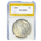 1924 Silver Peace Dollar PGA MS66