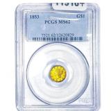 1853 Rare Gold Dollar PCGS MS62