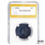 1836 Coronet Head Large Cent PGA MS63 BN
