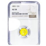 1855 Rare Gold Dollar NGC AU58