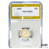 1838 Seated Liberty Dime PGA MS63