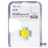 1855 Rare Gold Dollar NGC AU58