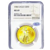 1986 1oz Gold Eagle $50 NGC MS69