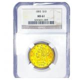 1893 $10 Gold Eagle NGC MS61