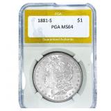 1881-S Morgan Silver Dollar PGA MS64