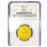 1893 $10 Gold Eagle NGC MS61