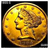 1855-S $5 Gold Half Eagle UNCIRCULATED