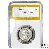 1934-D Washington Silver Quarter PGA MS64