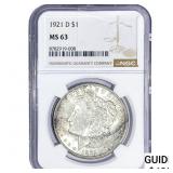 1921-D Morgan Silver Dollar NGC MS63