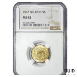 1867 Shield Nickel NGC MS65 No Rays