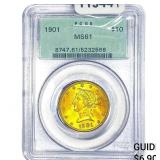 1901 $10 Gold Eagle PCGS MS61