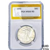 1943 Walking Liberty Half Dollar PGA MS66 RD