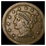 1854 Braided Hair Large Cent LIGHTLY CIRCULATED