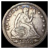 1853-O Arrows Seated Liberty Quarter NEARLY UNCIRC