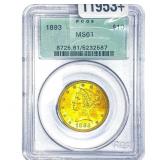 1893 $10 Gold Eagle PCGS MS61