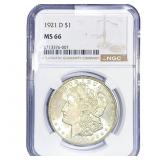 1921-D Morgan Silver Dollar NGC MS66