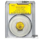 2022 1/10oz Gold American Eagle $5 PCGS MS70