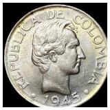 1945B Republic of Colombia Silver 20  Centavos