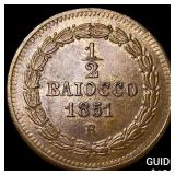 Papal States Puis IX Coppe 1/2 Baiocco